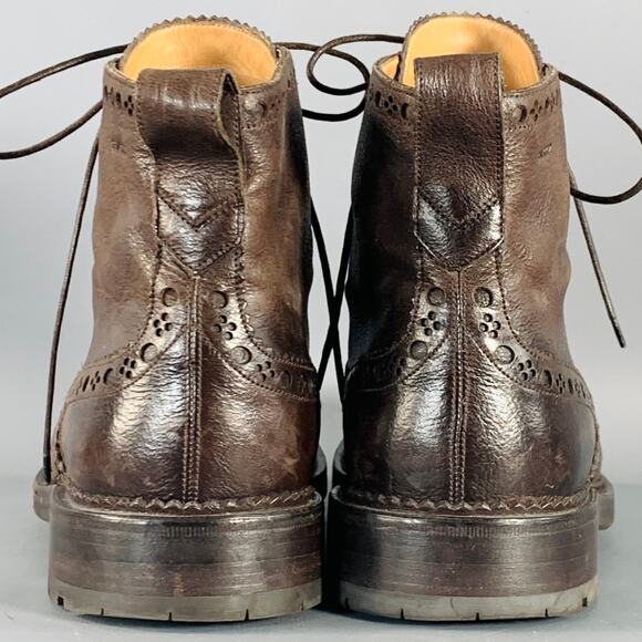 BALLY Size 10 Avery Brown Perforated Pebble Grain Leather Wingtip Boots - Picture 3 of 9